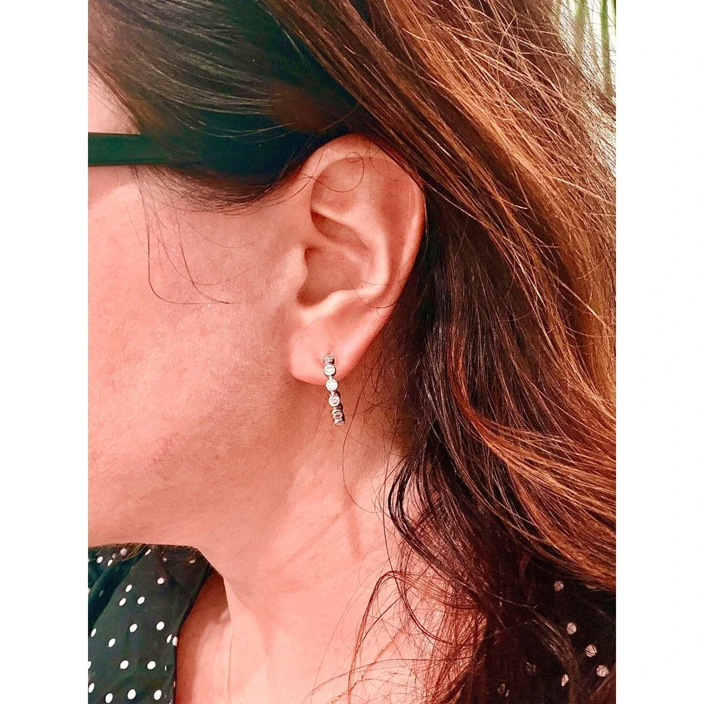 Gold Plated Bezel‎ 18k Moissanite Bubble Hoop Earrings Round Clear Huggies